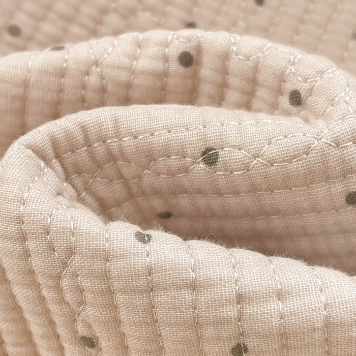 91家纺网 家纺一手货源 找家纺 栩裕纺织 2026新款全棉双层纱棉花边榻榻米炕盖款 波点杏