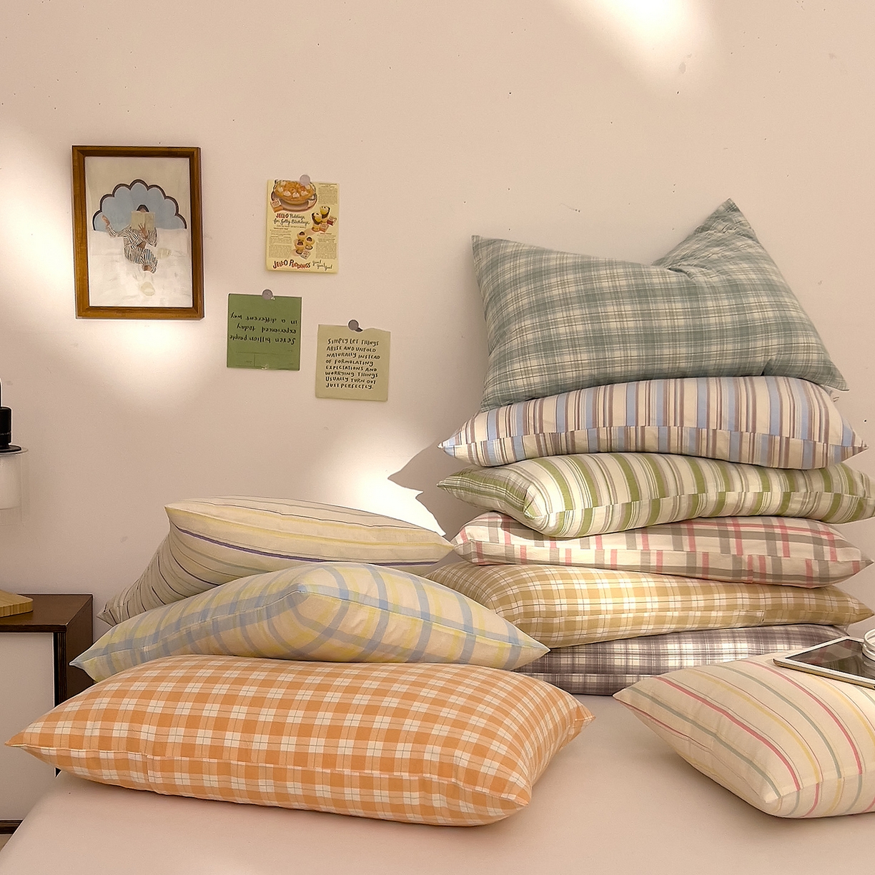 91家纺网 家纺一手货源 找家纺 （总）DoDo 兜兜 2026新款全棉纯棉A类条格水洗棉单枕套枕套单件-可定做尺寸