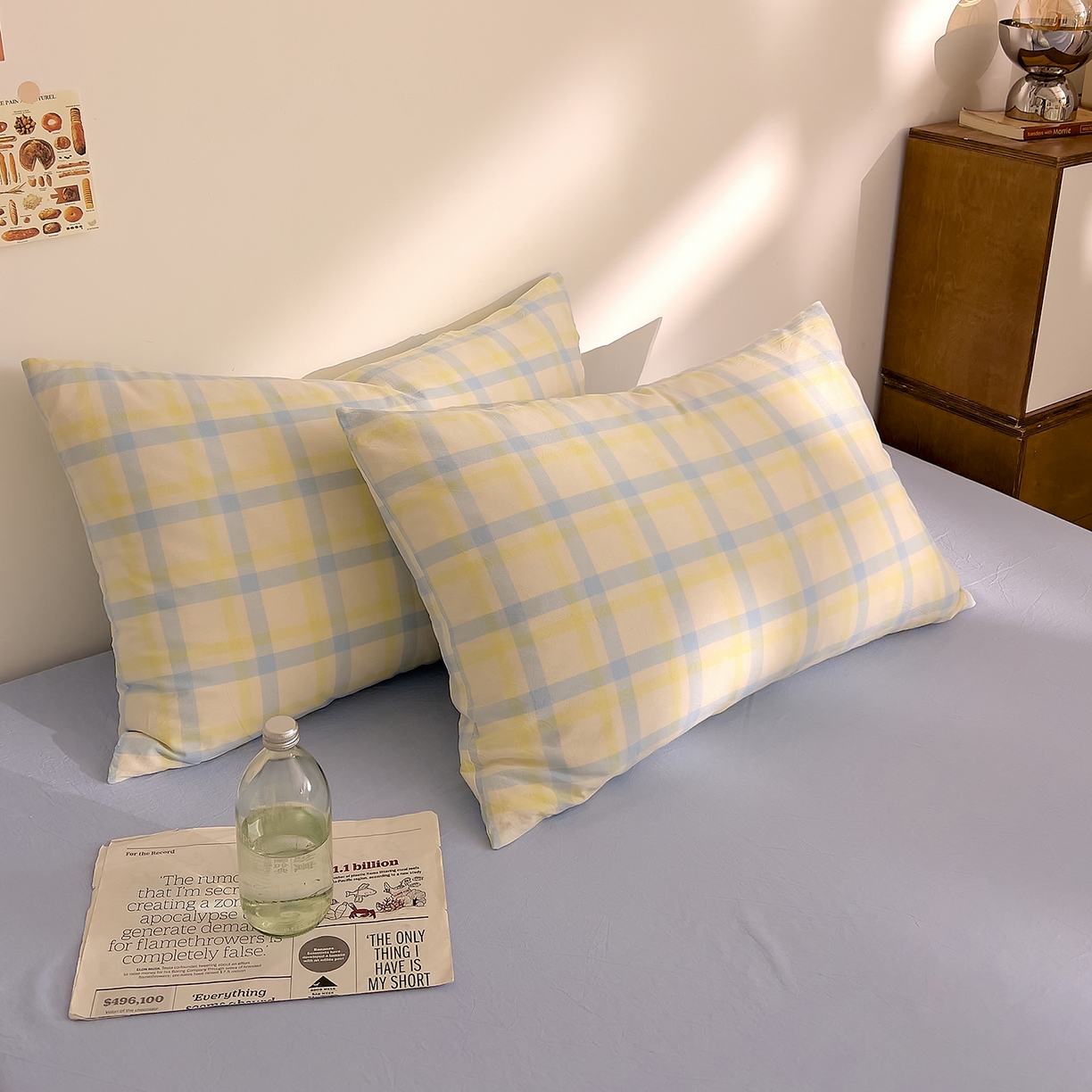 91家纺网 家纺一手货源 找家纺 DoDo 兜兜 2026新款全棉纯棉A类条格水洗棉单枕套枕套单件-可定做尺寸 禾里-黄蓝