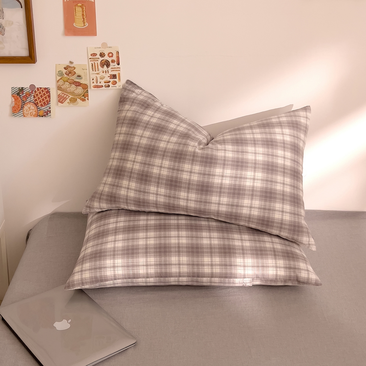 DoDo 兜兜 2026新款全棉纯棉A类条格水洗棉单枕套枕套单件-可定做尺寸 可可奈-烟灰