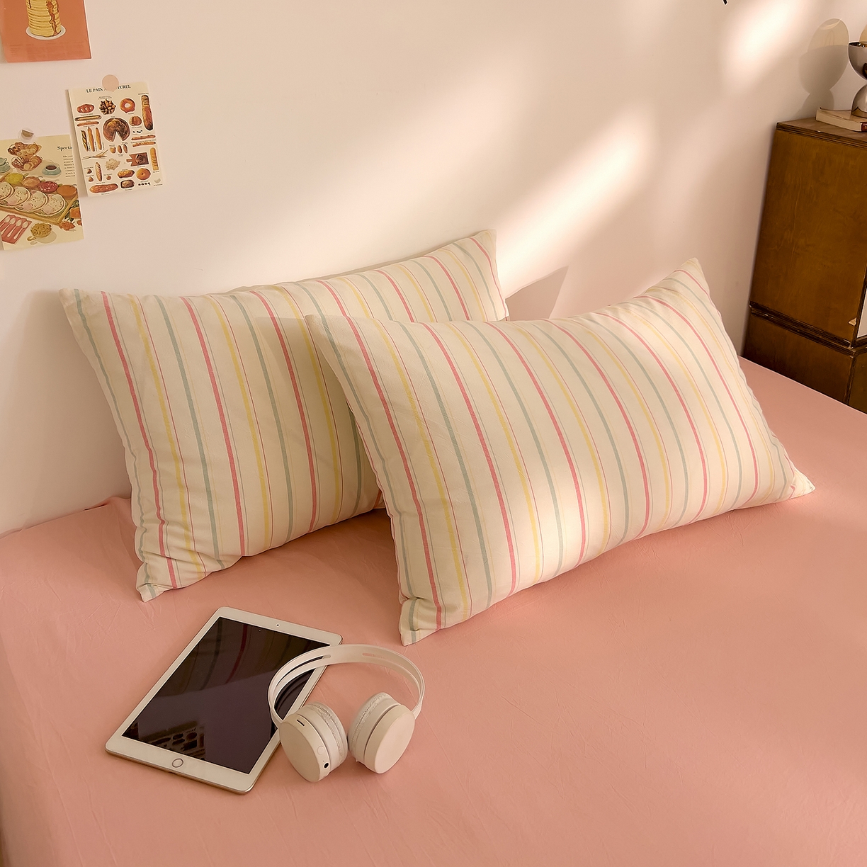 91家纺网 家纺一手货源 找家纺 DoDo 兜兜 2026新款全棉纯棉A类条格水洗棉单枕套枕套单件-可定做尺寸 且乐-粉