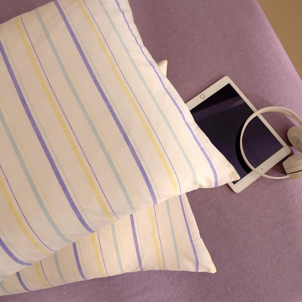 91家纺网 家纺一手货源 找家纺 DoDo 兜兜 2026新款全棉纯棉A类条格水洗棉单枕套枕套单件-可定做尺寸 且乐-紫