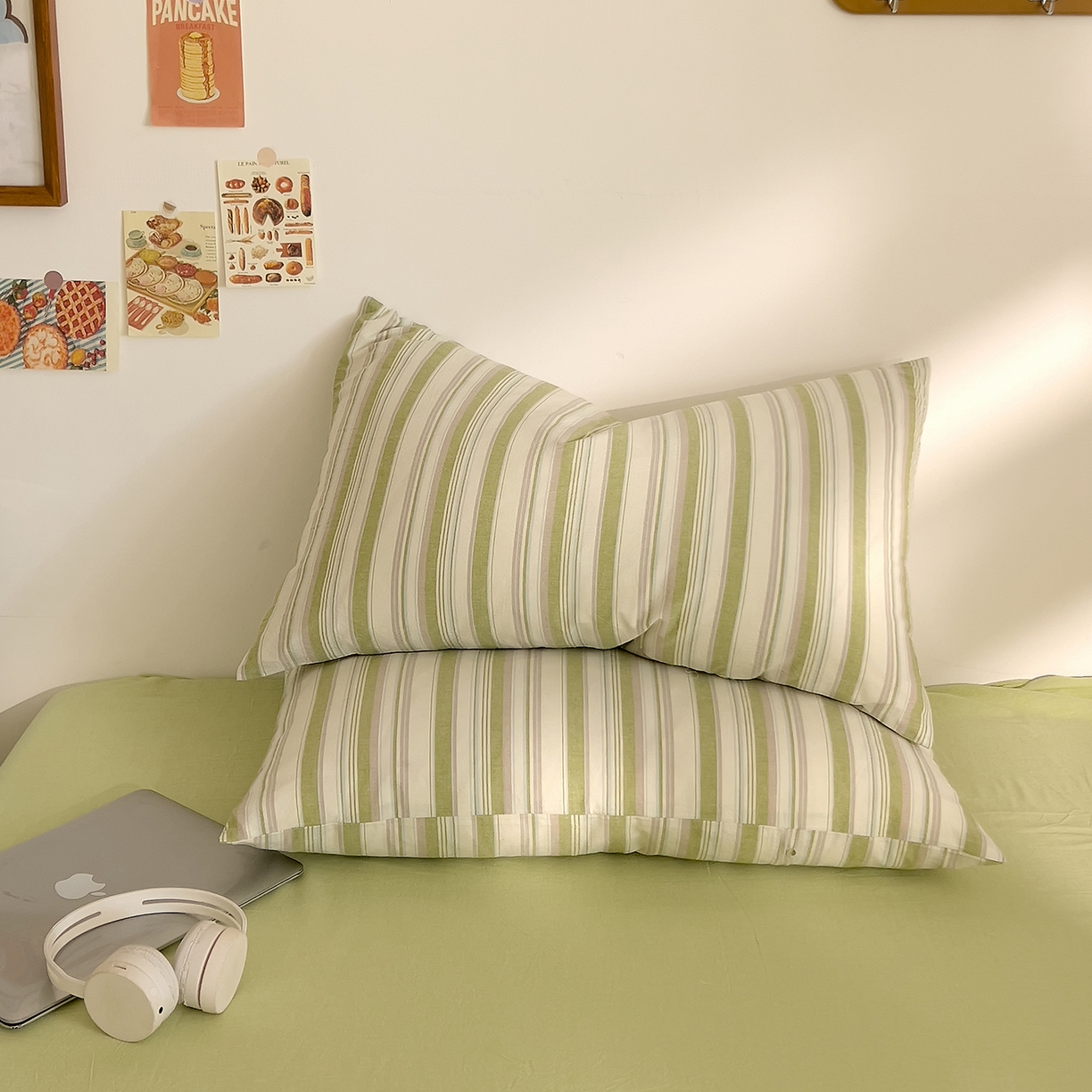 DoDo 兜兜 2026新款全棉纯棉A类条格水洗棉单枕套枕套单件-可定做尺寸 左岸-绿