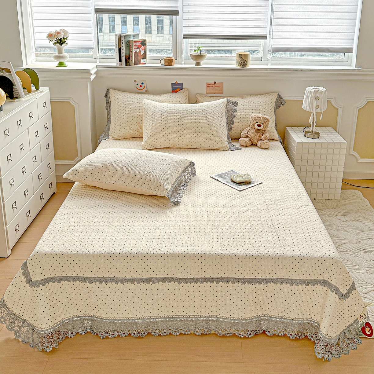 91家纺网 家纺一手货源 找家纺 （总）栩裕纺织 2026新款全棉双层纱梅花边床盖