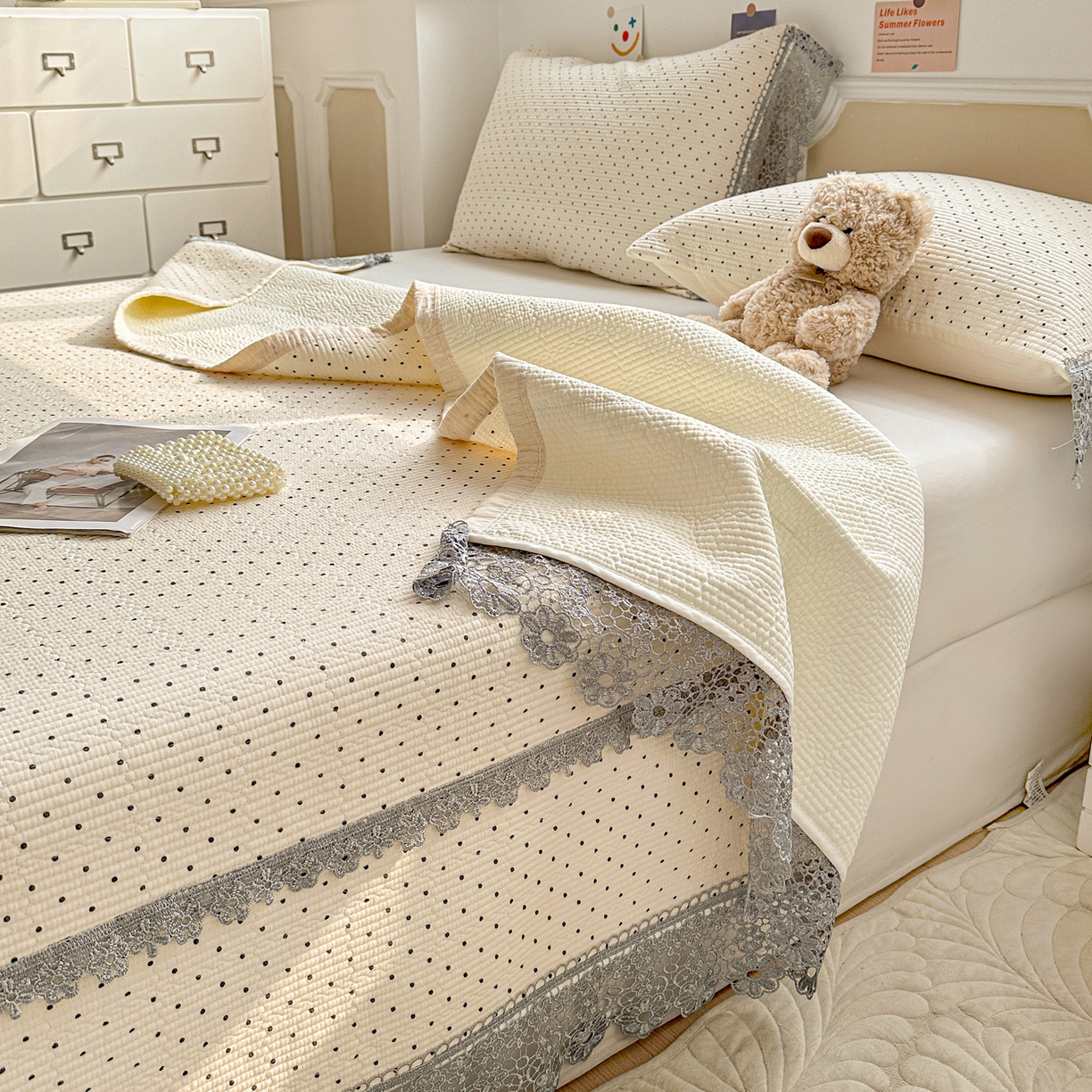 91家纺网 家纺一手货源 找家纺 （总）栩裕纺织 2026新款全棉双层纱梅花边床盖