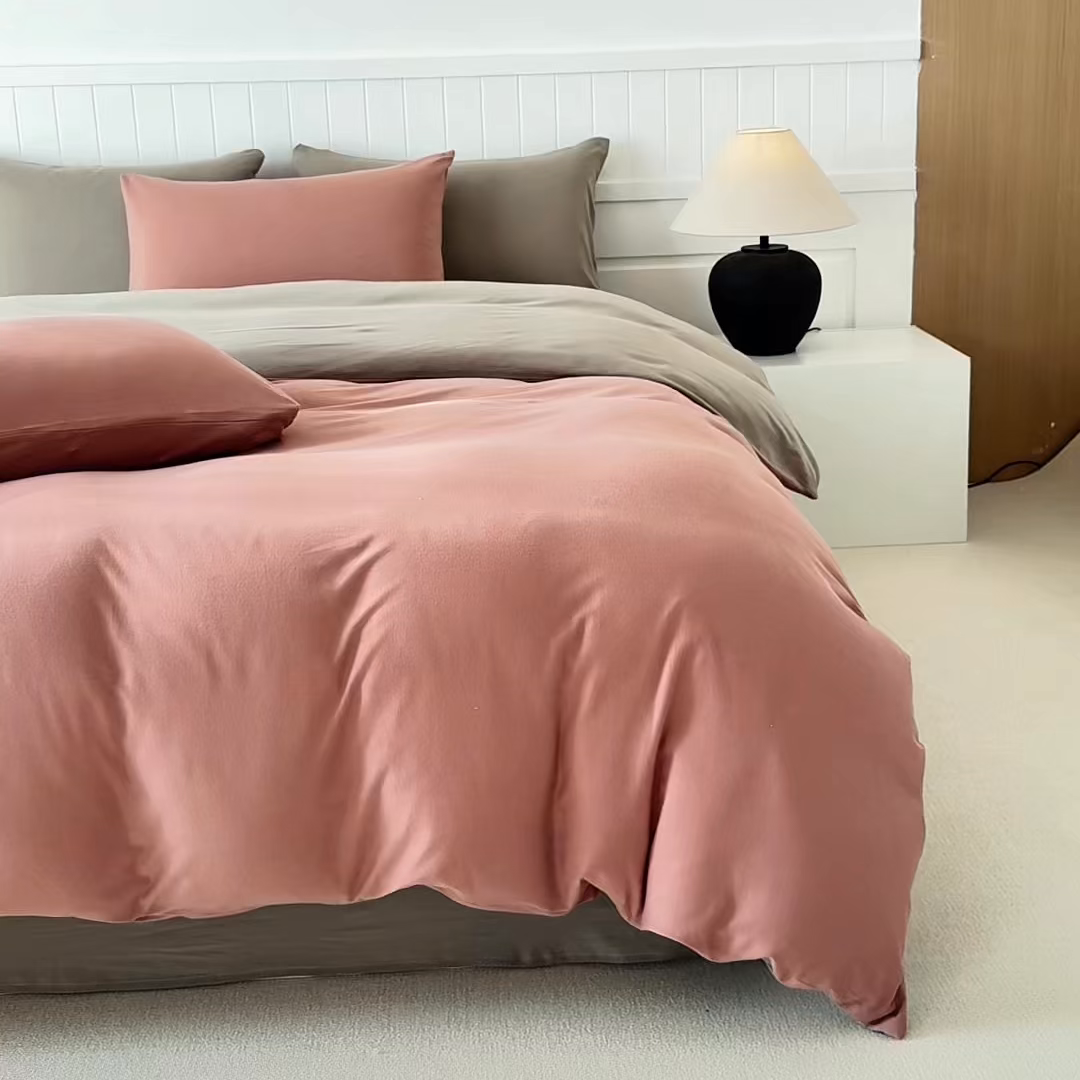 91家纺网 家纺一手货源 找家纺 锦罗绣 2026年全棉纯棉针织棉螺旋纱四件套 单被套定制任意尺寸 针织棉-豆沙灰