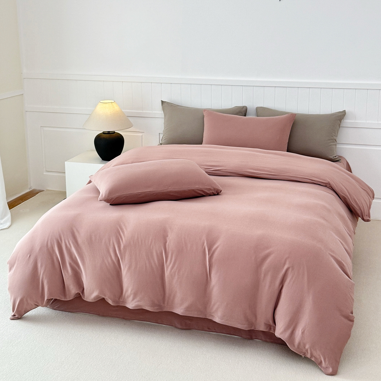 91家纺网 家纺一手货源 找家纺 锦罗绣 2026年全棉纯棉针织棉螺旋纱四件套 单被套定制任意尺寸 针织棉-豆沙