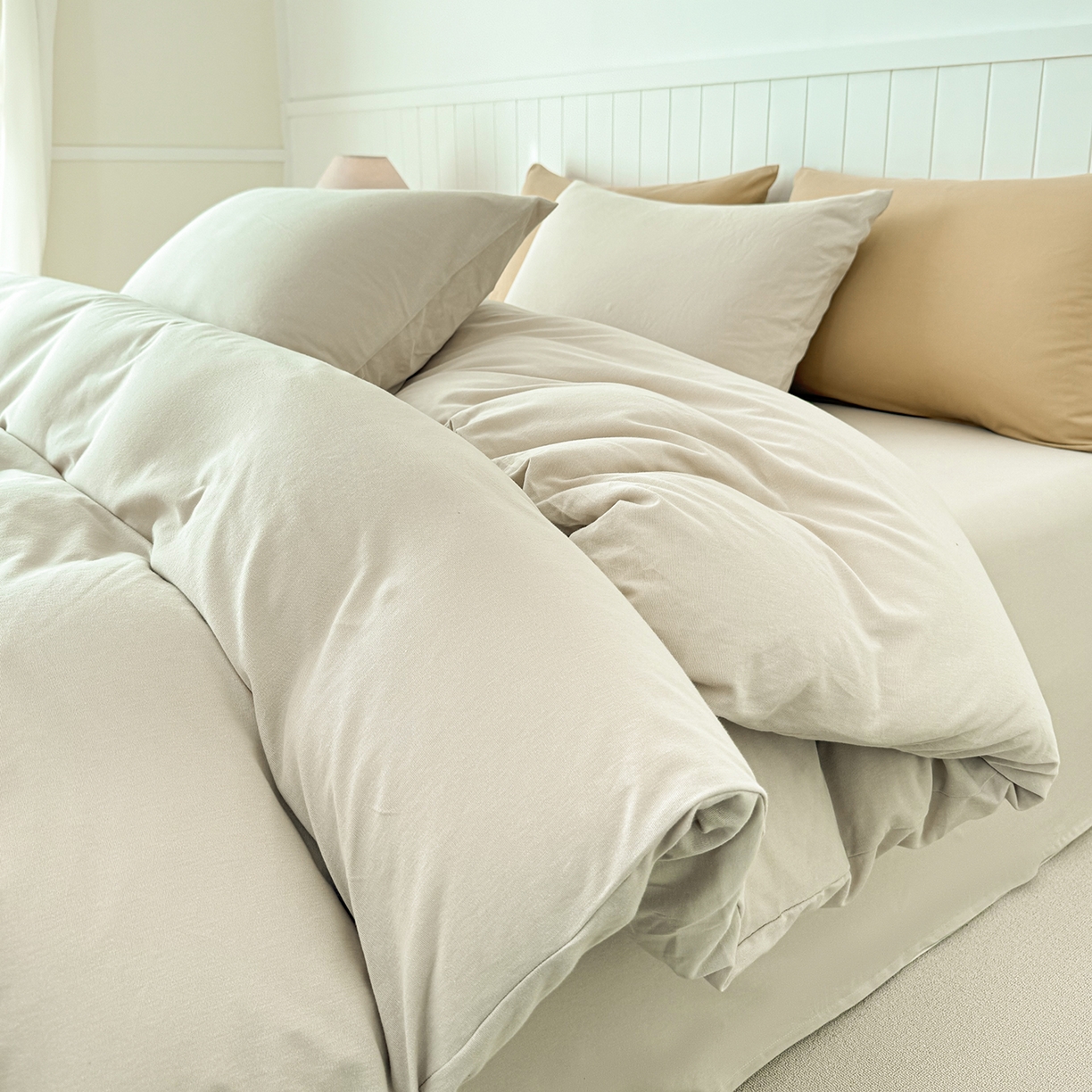 锦罗绣 2026年全棉纯棉针织棉螺旋纱四件套 单被套定制任意尺寸 针织棉-米白