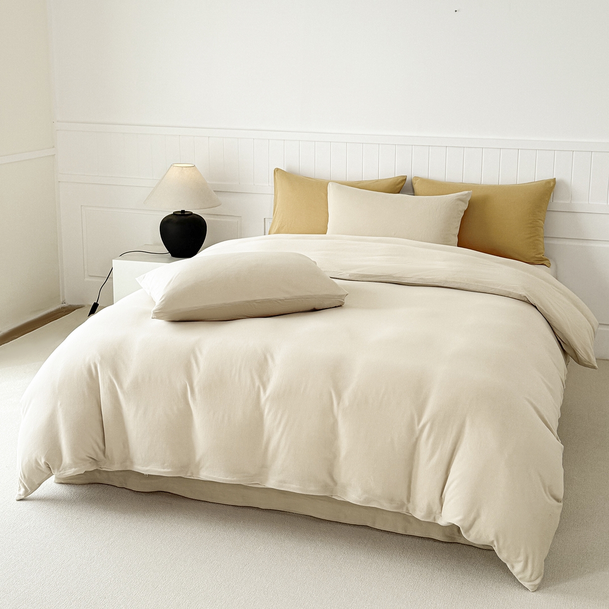 91家纺网 家纺一手货源 找家纺 锦罗绣 2026年全棉纯棉针织棉螺旋纱四件套 单被套定制任意尺寸 针织棉-米白