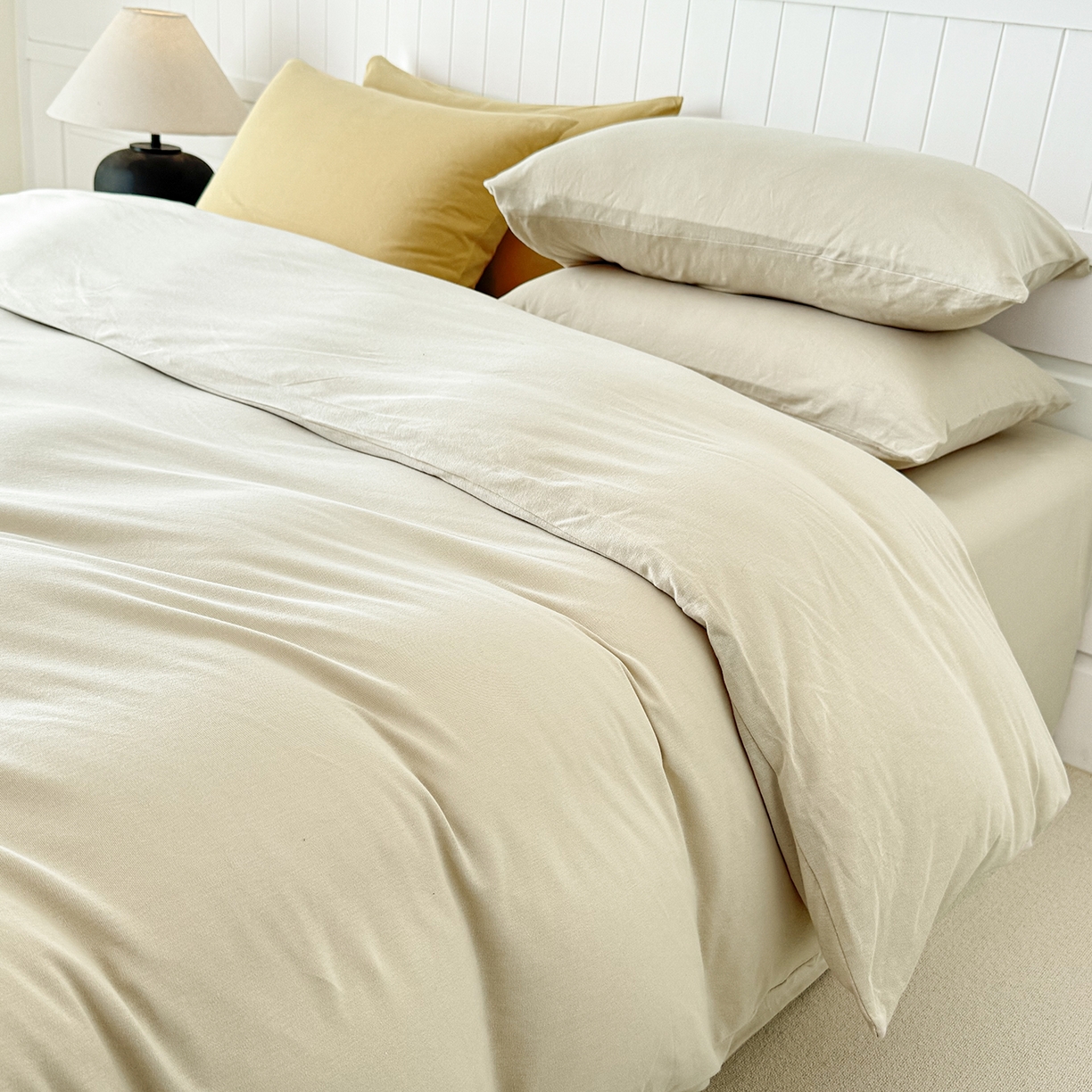 91家纺网 家纺一手货源 找家纺 锦罗绣 2026年全棉纯棉针织棉螺旋纱四件套 单被套定制任意尺寸 针织棉-米白