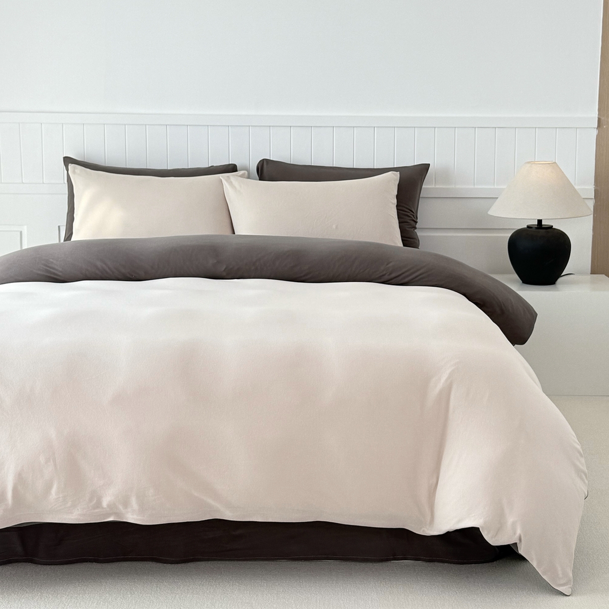 91家纺网 家纺一手货源 找家纺 锦罗绣 2026年全棉纯棉针织棉螺旋纱四件套 单被套定制任意尺寸 针织棉-米白灰