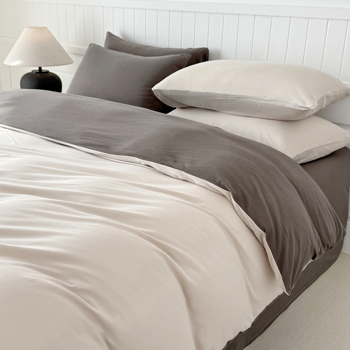 91家纺网 家纺一手货源 找家纺 锦罗绣 2026年全棉纯棉针织棉螺旋纱四件套 单被套定制任意尺寸 针织棉-米白灰