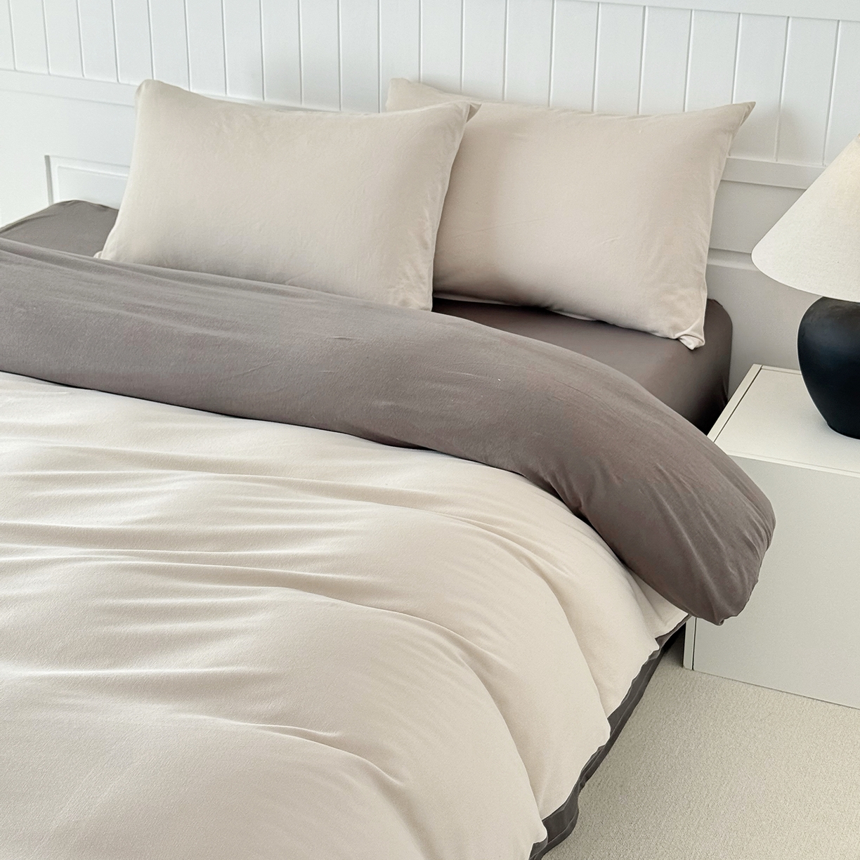 91家纺网 家纺一手货源 找家纺 锦罗绣 2026年全棉纯棉针织棉螺旋纱四件套 单被套定制任意尺寸 针织棉-米白灰