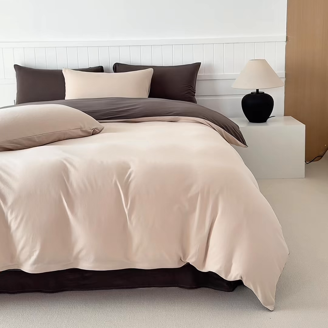 91家纺网 家纺一手货源 找家纺 锦罗绣 2026年全棉纯棉针织棉螺旋纱四件套 单被套定制任意尺寸 针织棉-米白灰