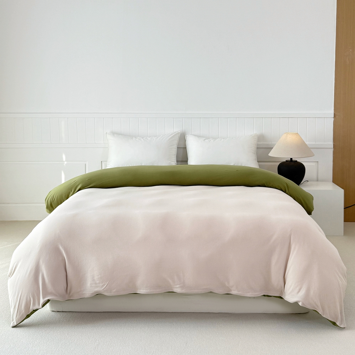 91家纺网 家纺一手货源 找家纺 锦罗绣 2026年全棉纯棉针织棉螺旋纱四件套 单被套定制任意尺寸 针织棉-米白绿