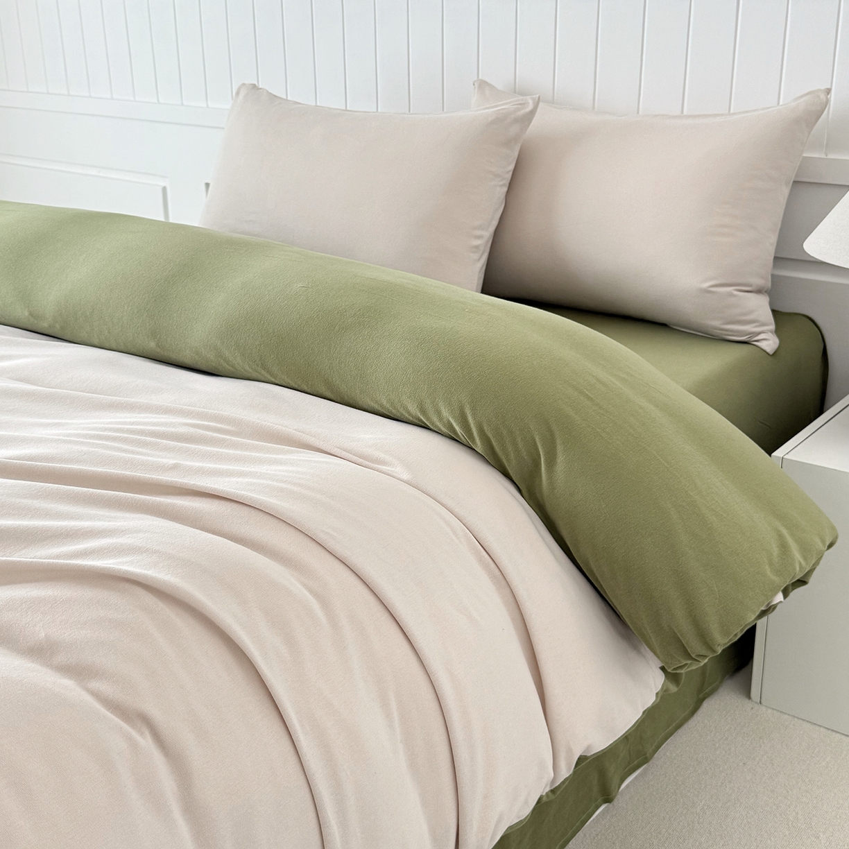 91家纺网 家纺一手货源 找家纺 锦罗绣 2026年全棉纯棉针织棉螺旋纱四件套 单被套定制任意尺寸 针织棉-米白绿