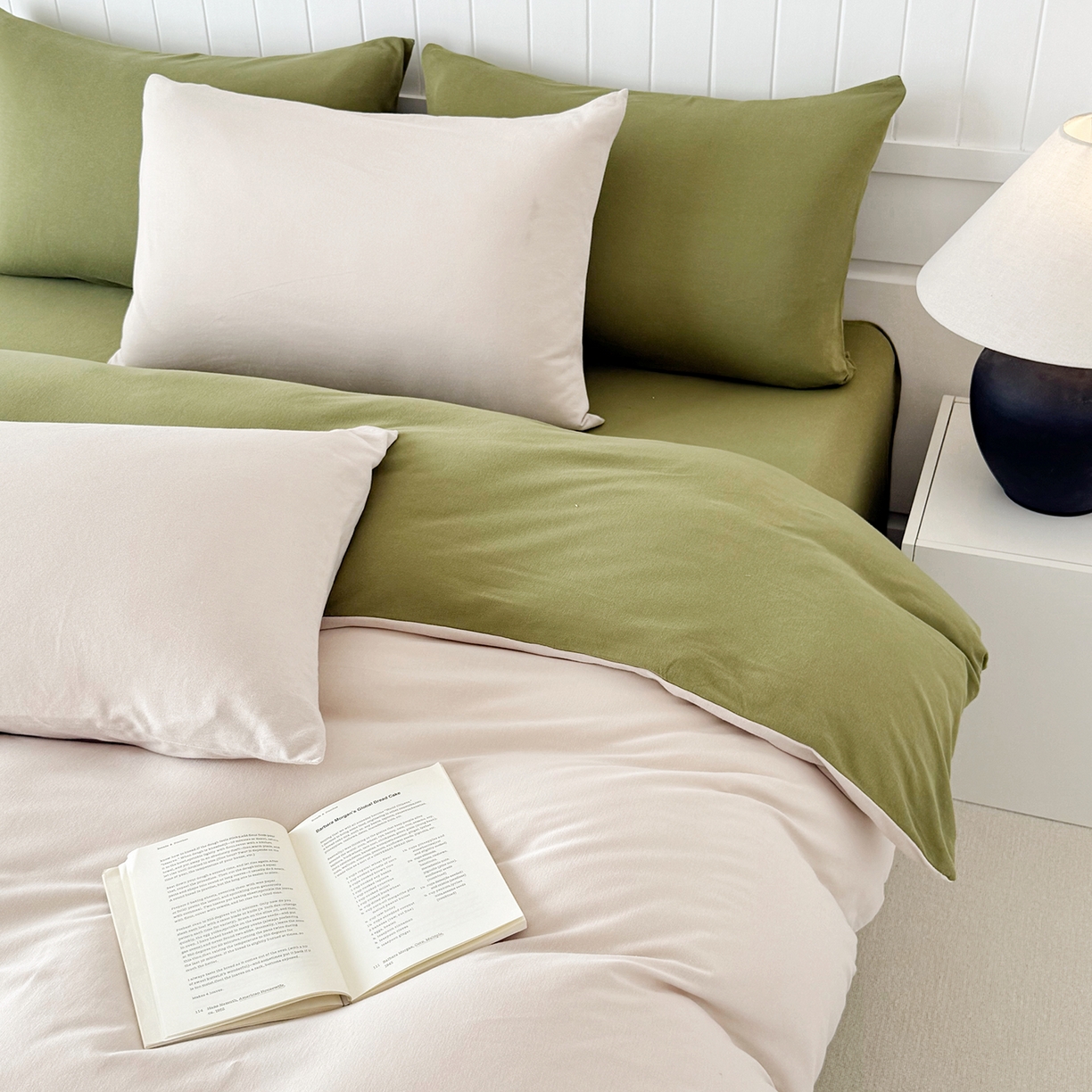 91家纺网 家纺一手货源 找家纺 锦罗绣 2026年全棉纯棉针织棉螺旋纱四件套 单被套定制任意尺寸 针织棉-米白绿