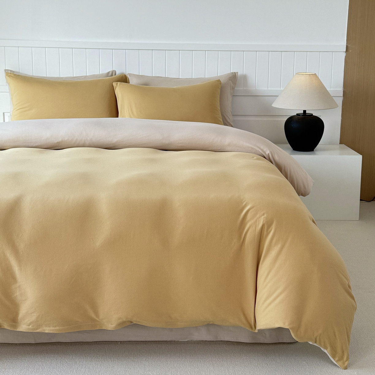 91家纺网 家纺一手货源 找家纺 锦罗绣 2026年全棉纯棉针织棉螺旋纱四件套 单被套定制任意尺寸 针织棉-暖黄白