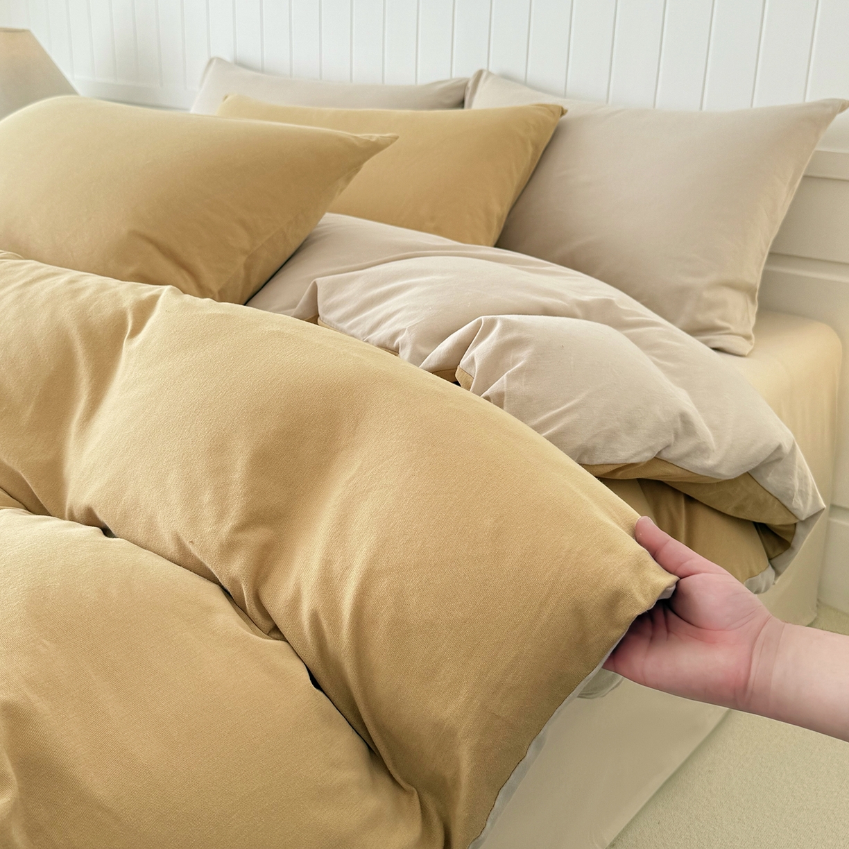 91家纺网 家纺一手货源 找家纺 锦罗绣 2026年全棉纯棉针织棉螺旋纱四件套 单被套定制任意尺寸 针织棉-暖黄白