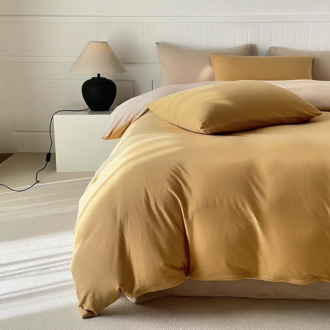 91家纺网 家纺一手货源 找家纺 锦罗绣 2026年全棉纯棉针织棉螺旋纱四件套 单被套定制任意尺寸 针织棉-暖黄白