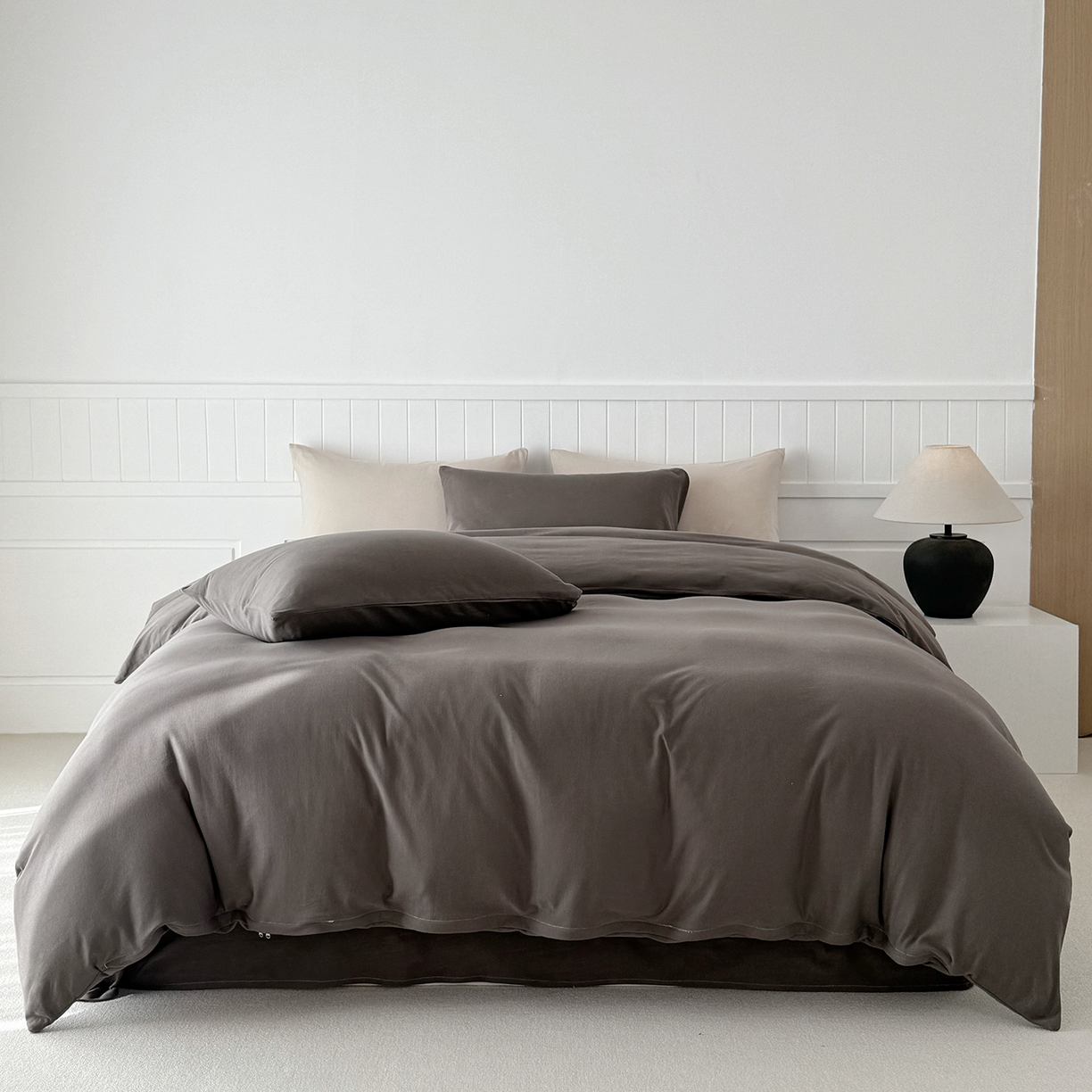 91家纺网 家纺一手货源 找家纺 锦罗绣 2026年全棉纯棉针织棉螺旋纱四件套 单被套定制任意尺寸 针织棉-绅士灰