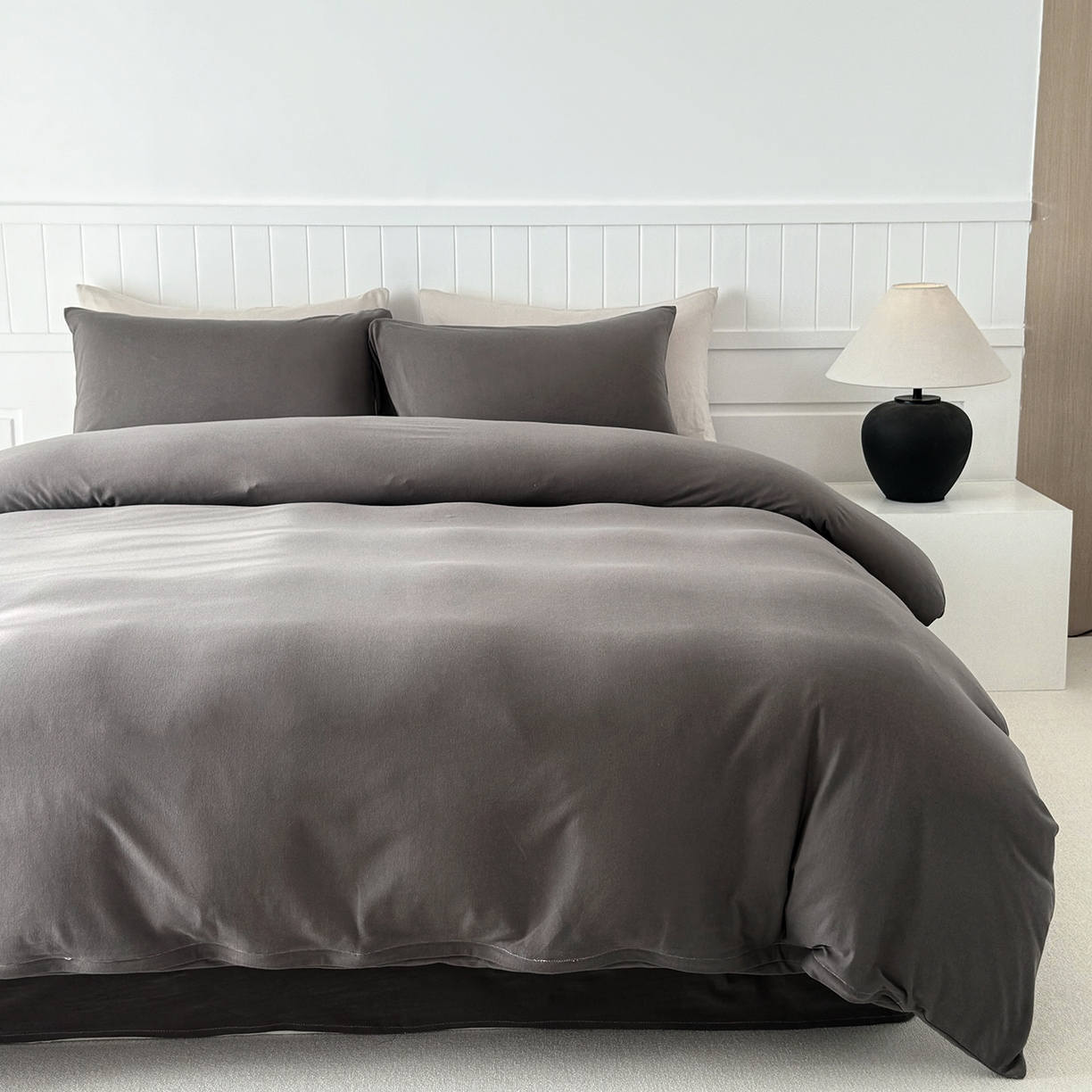 91家纺网 家纺一手货源 找家纺 锦罗绣 2026年全棉纯棉针织棉螺旋纱四件套 单被套定制任意尺寸 针织棉-绅士灰