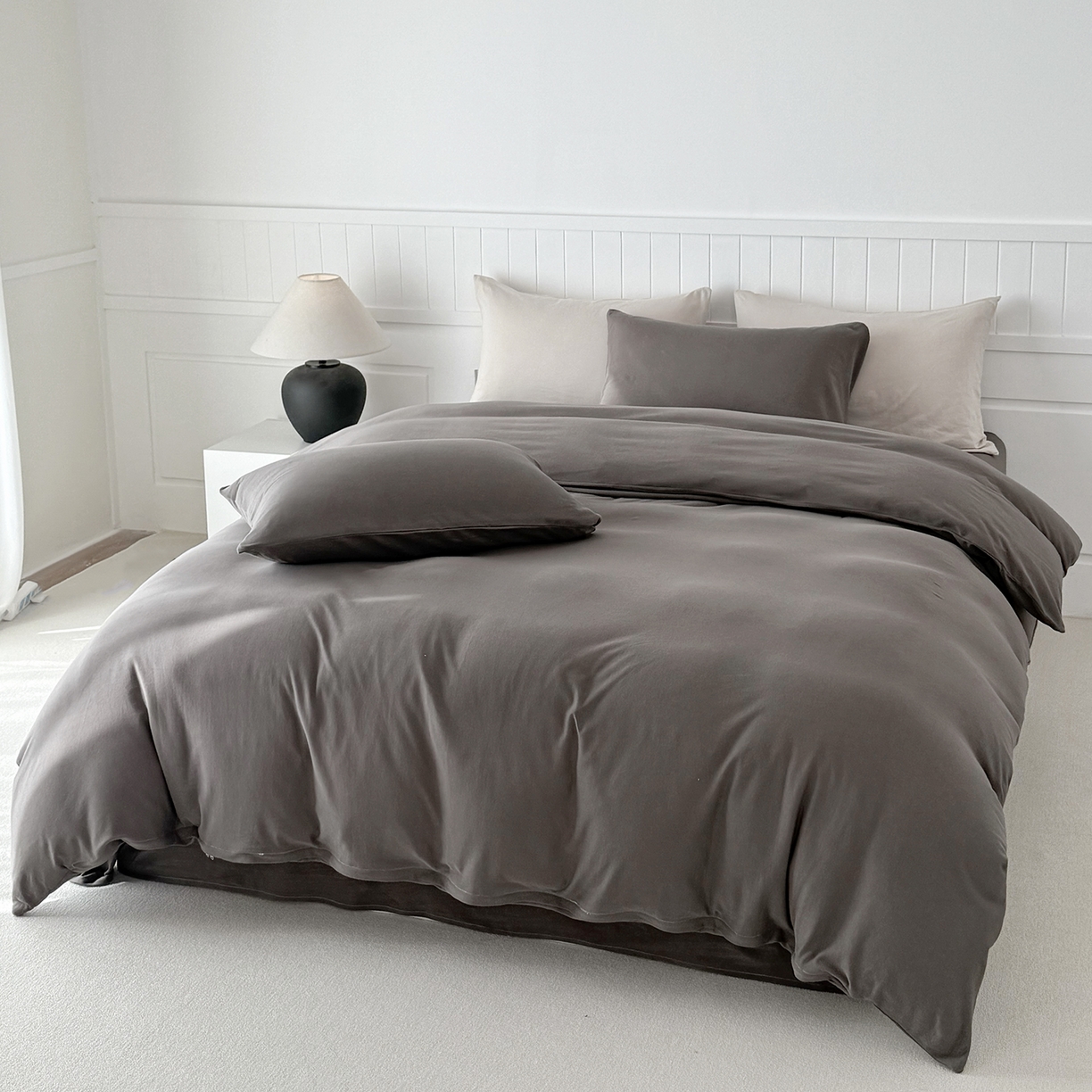 91家纺网 家纺一手货源 找家纺 锦罗绣 2026年全棉纯棉针织棉螺旋纱四件套 单被套定制任意尺寸 针织棉-绅士灰