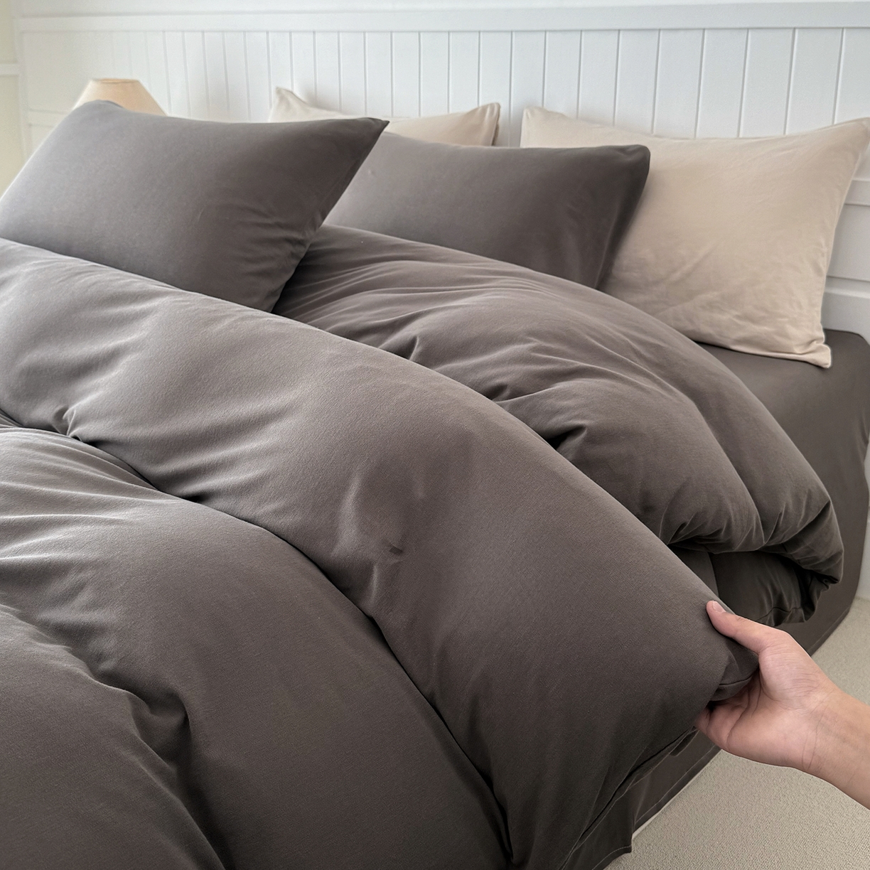 91家纺网 家纺一手货源 找家纺 锦罗绣 2026年全棉纯棉针织棉螺旋纱四件套 单被套定制任意尺寸 针织棉-绅士灰