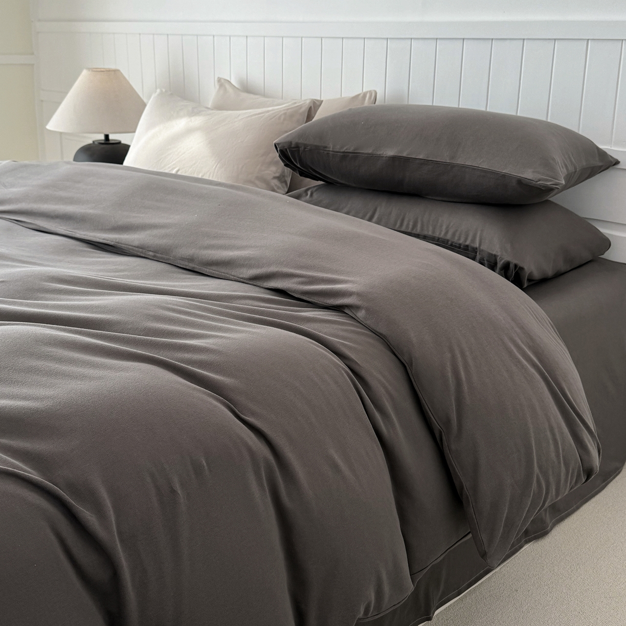 91家纺网 家纺一手货源 找家纺 锦罗绣 2026年全棉纯棉针织棉螺旋纱四件套 单被套定制任意尺寸 针织棉-绅士灰