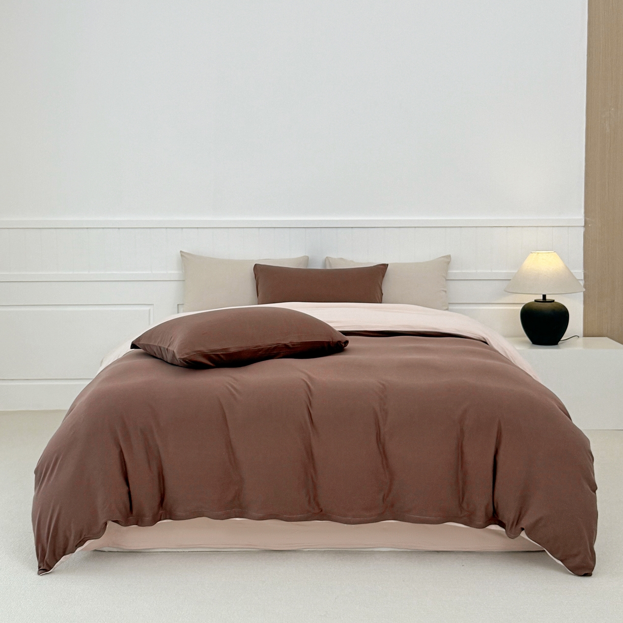 91家纺网 家纺一手货源 找家纺 锦罗绣 2026年全棉纯棉针织棉螺旋纱四件套 单被套定制任意尺寸 针织棉-深咖白