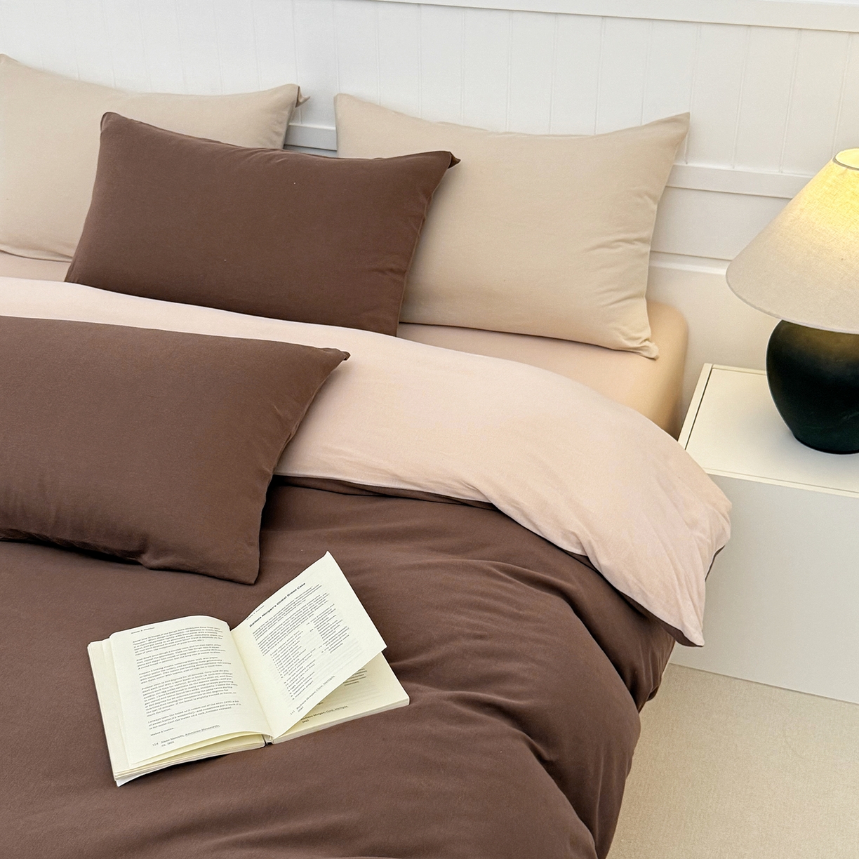 91家纺网 家纺一手货源 找家纺 锦罗绣 2026年全棉纯棉针织棉螺旋纱四件套 单被套定制任意尺寸 针织棉-深咖白