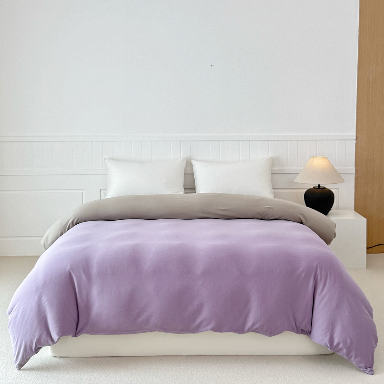 91家纺网 家纺一手货源 找家纺 锦罗绣 2026年全棉纯棉针织棉螺旋纱四件套 单被套定制任意尺寸 针织棉-紫灰色