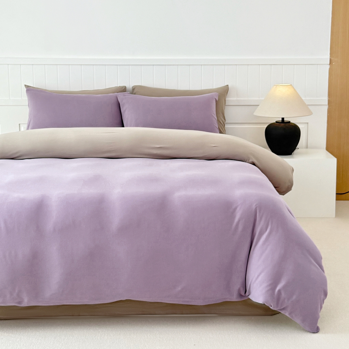 91家纺网 家纺一手货源 找家纺 锦罗绣 2026年全棉纯棉针织棉螺旋纱四件套 单被套定制任意尺寸 针织棉-紫灰色