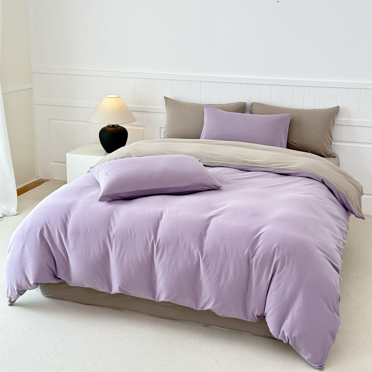 91家纺网 家纺一手货源 找家纺 锦罗绣 2026年全棉纯棉针织棉螺旋纱四件套 单被套定制任意尺寸 针织棉-紫灰色