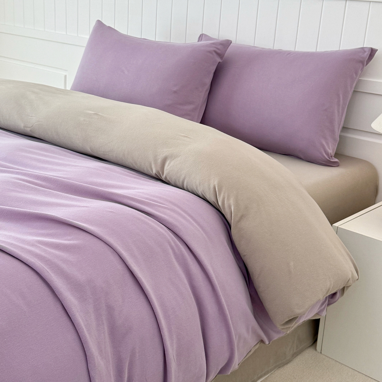 91家纺网 家纺一手货源 找家纺 锦罗绣 2026年全棉纯棉针织棉螺旋纱四件套 单被套定制任意尺寸 针织棉-紫灰色