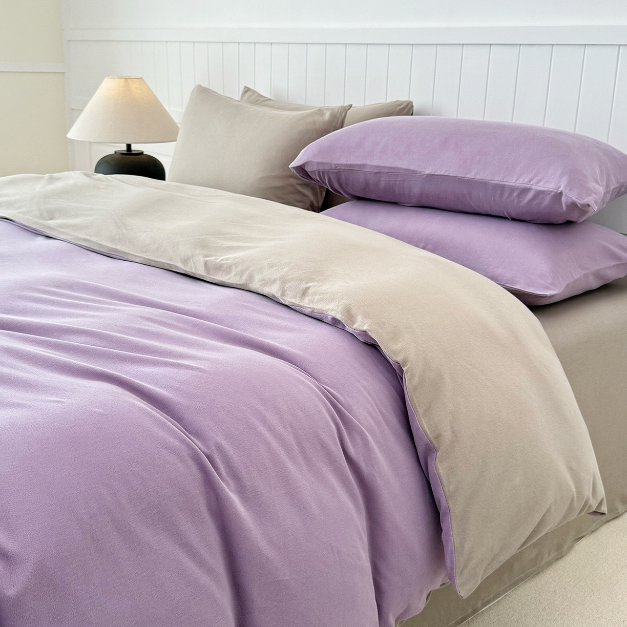 91家纺网 家纺一手货源 找家纺 锦罗绣 2026年全棉纯棉针织棉螺旋纱四件套 单被套定制任意尺寸 针织棉-紫灰色