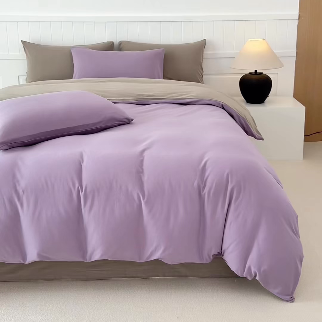 91家纺网 家纺一手货源 找家纺 锦罗绣 2026年全棉纯棉针织棉螺旋纱四件套 单被套定制任意尺寸 针织棉-紫灰色