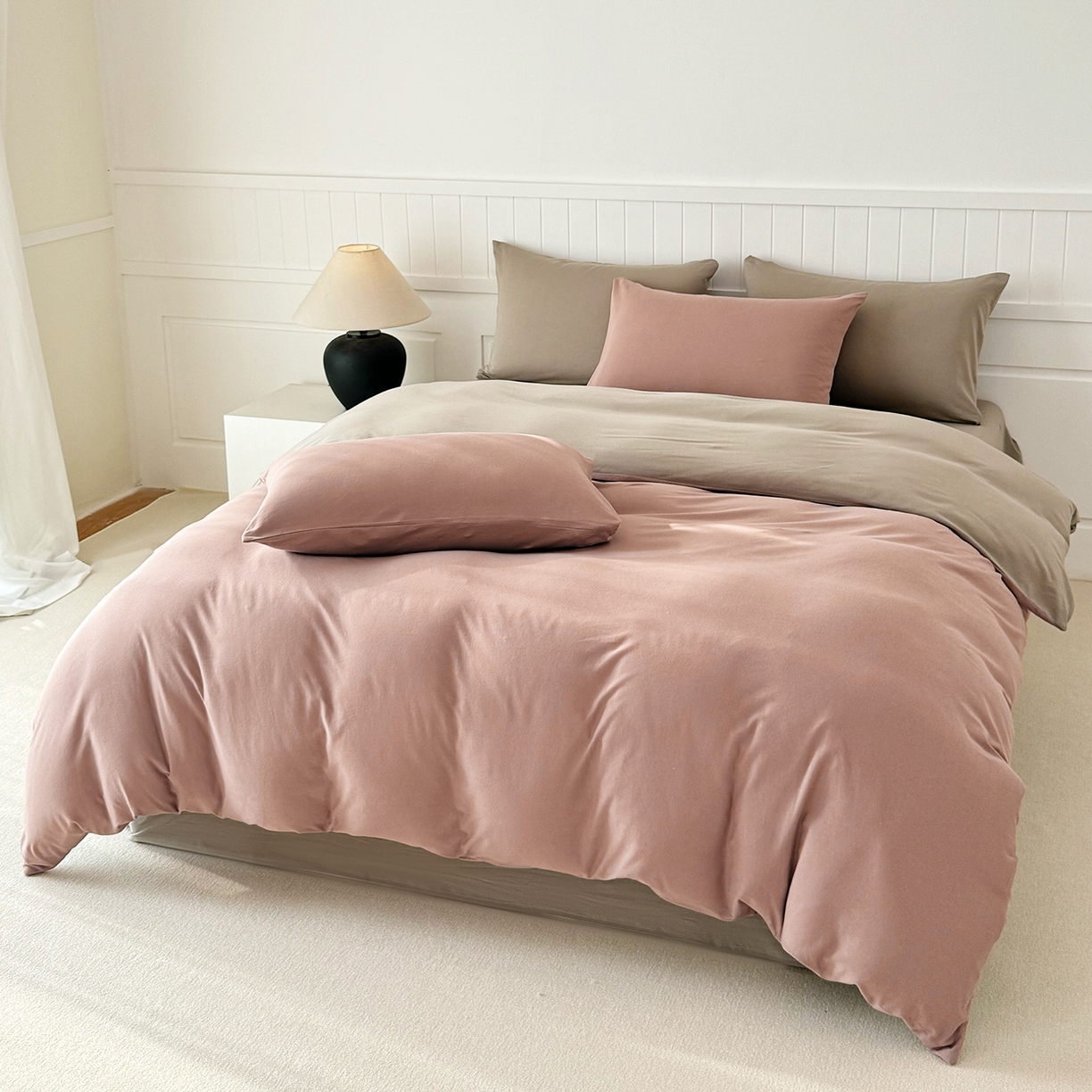 91家纺网 家纺一手货源 找家纺 锦罗绣 2026年全棉纯棉针织棉螺旋纱单被套定制任意尺寸 针织棉-豆沙灰