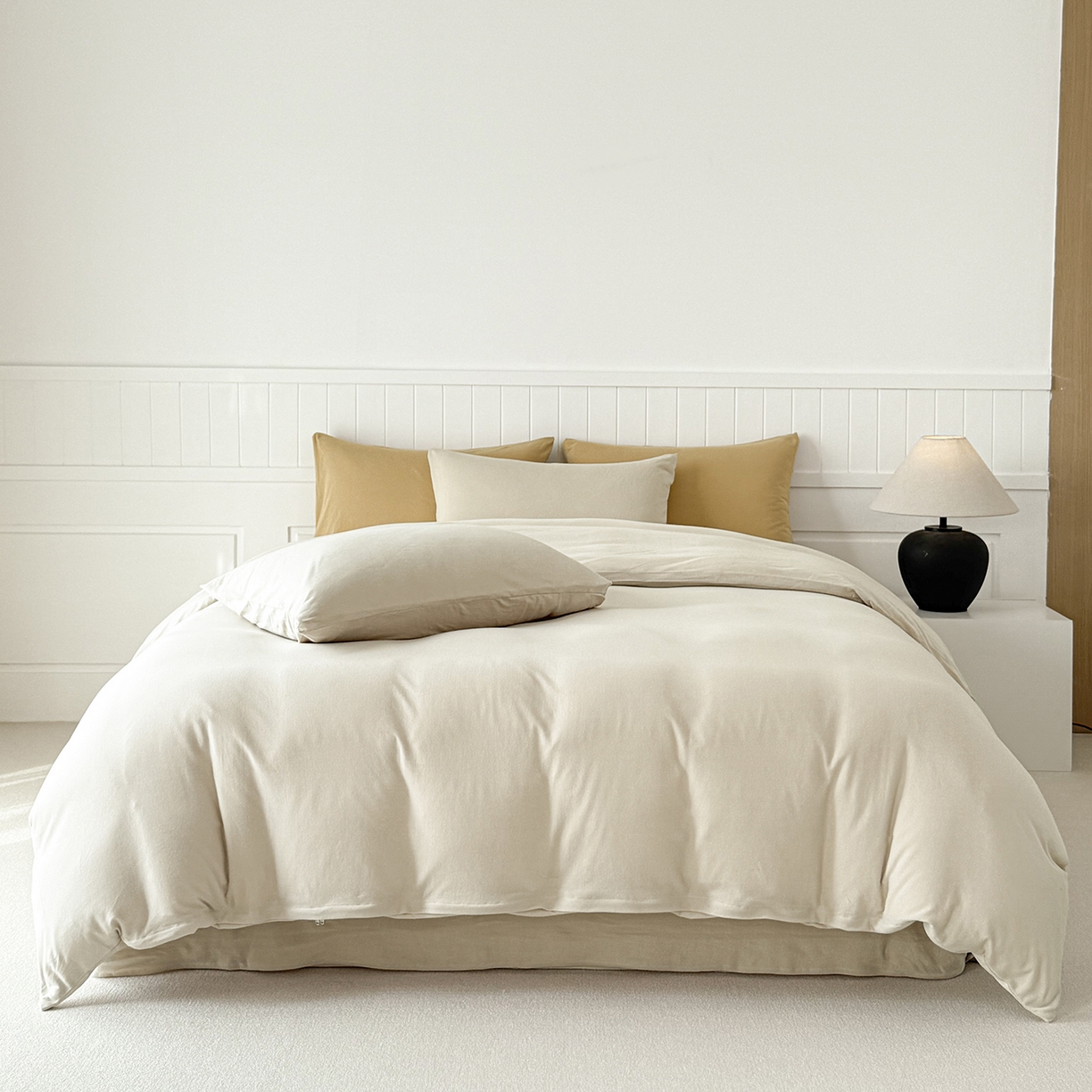 91家纺网 家纺一手货源 找家纺 锦罗绣 2026年全棉纯棉针织棉螺旋纱单被套定制任意尺寸 针织棉-米白