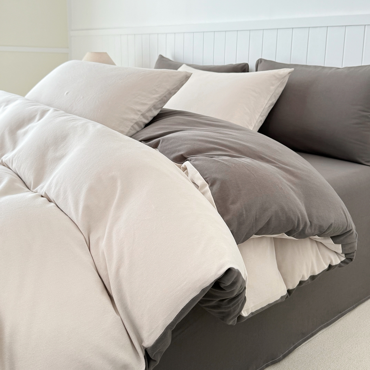 91家纺网 家纺一手货源 找家纺 锦罗绣 2026年全棉纯棉针织棉螺旋纱单被套定制任意尺寸 针织棉-米白灰