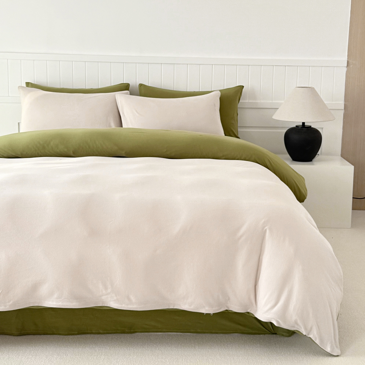 91家纺网 家纺一手货源 找家纺 锦罗绣 2026年全棉纯棉针织棉螺旋纱单被套定制任意尺寸 针织棉-米白绿