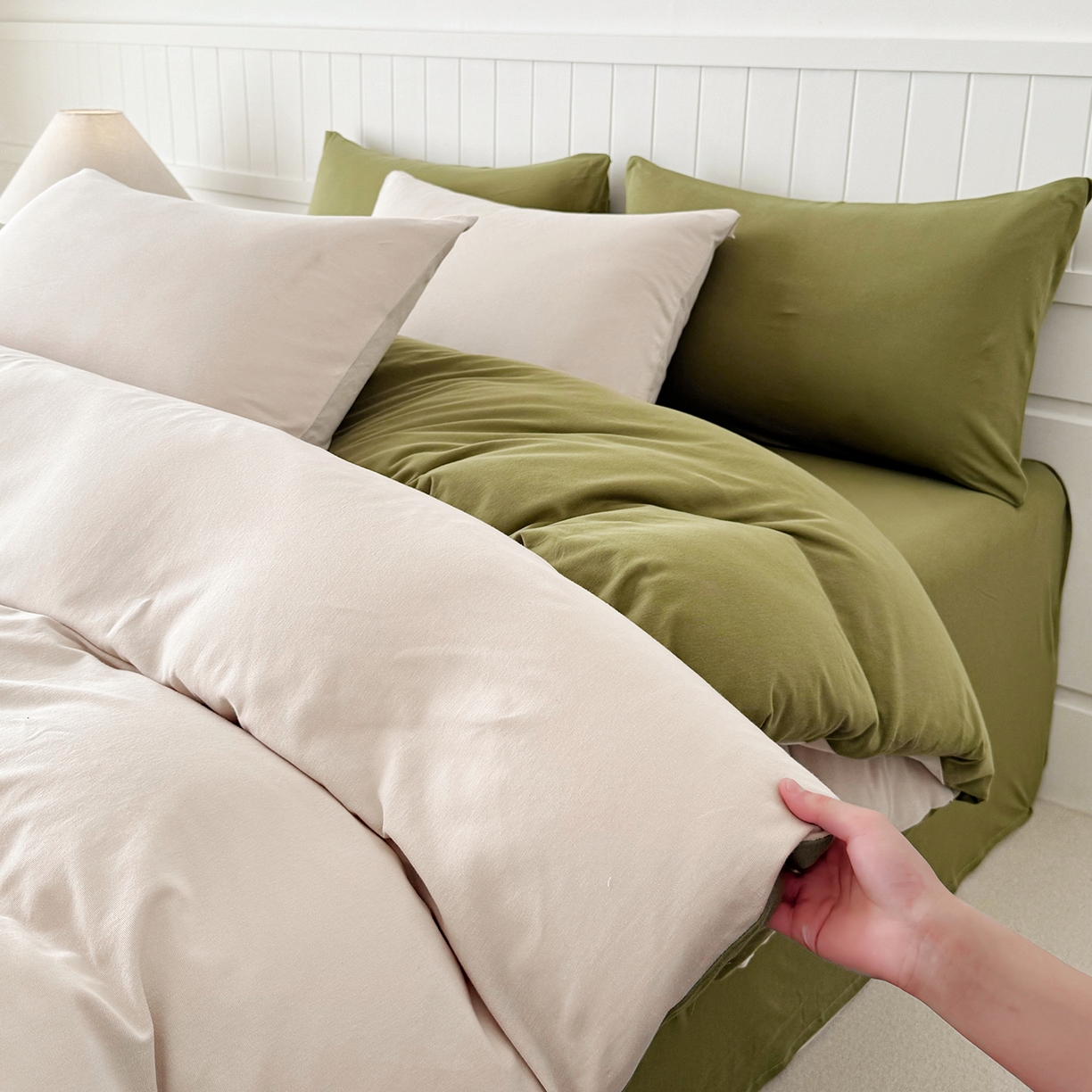 91家纺网 家纺一手货源 找家纺 锦罗绣 2026年全棉纯棉针织棉螺旋纱单被套定制任意尺寸 针织棉-米白绿