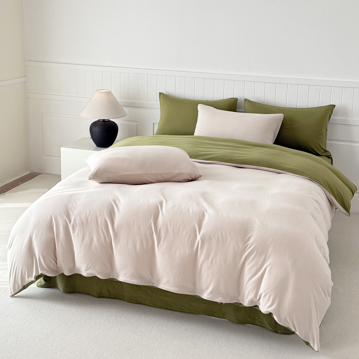 91家纺网 家纺一手货源 找家纺 锦罗绣 2026年全棉纯棉针织棉螺旋纱单被套定制任意尺寸 针织棉-米白绿