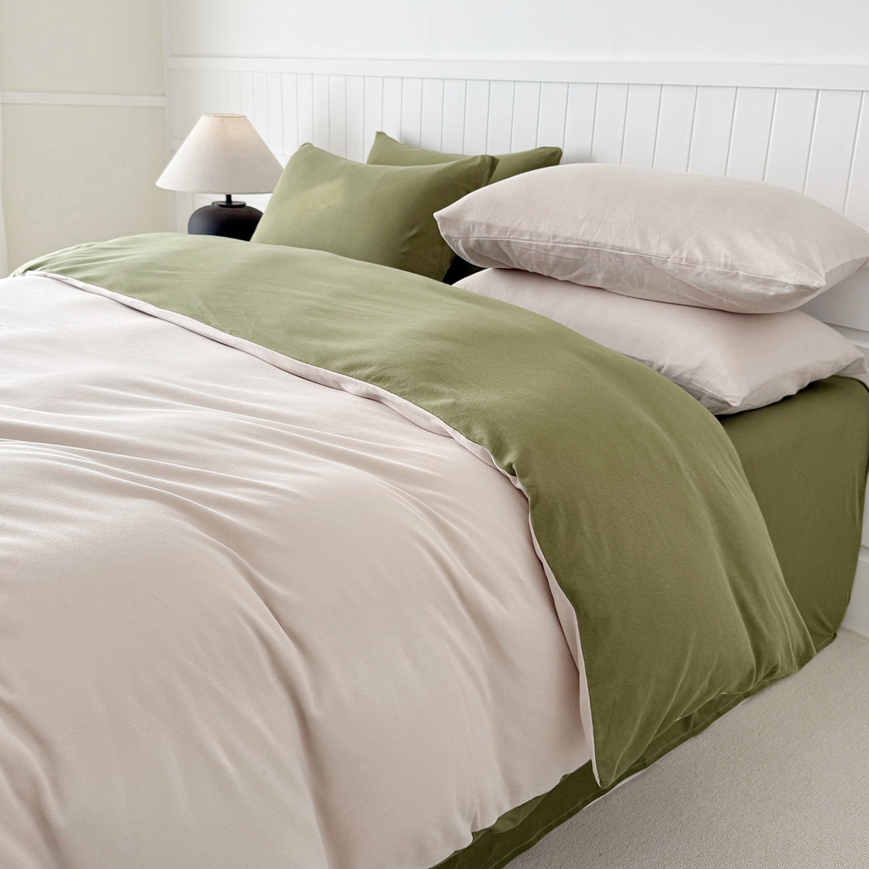 91家纺网 家纺一手货源 找家纺 锦罗绣 2026年全棉纯棉针织棉螺旋纱单被套定制任意尺寸 针织棉-米白绿