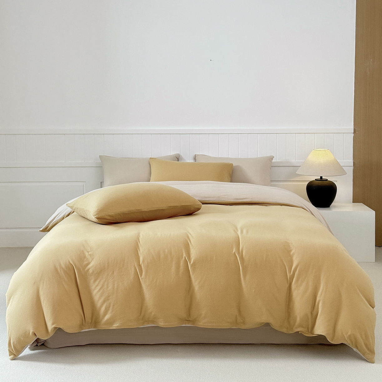 91家纺网 家纺一手货源 找家纺 锦罗绣 2026年全棉纯棉针织棉螺旋纱单被套定制任意尺寸 针织棉-暖黄白