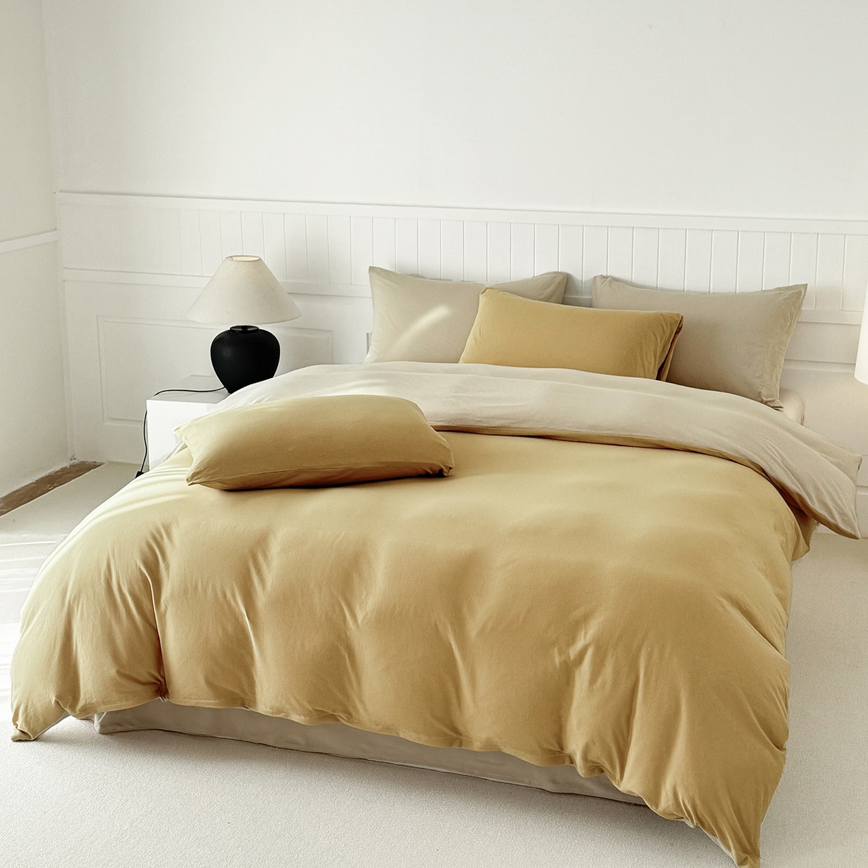 91家纺网 家纺一手货源 找家纺 锦罗绣 2026年全棉纯棉针织棉螺旋纱单被套定制任意尺寸 针织棉-暖黄白