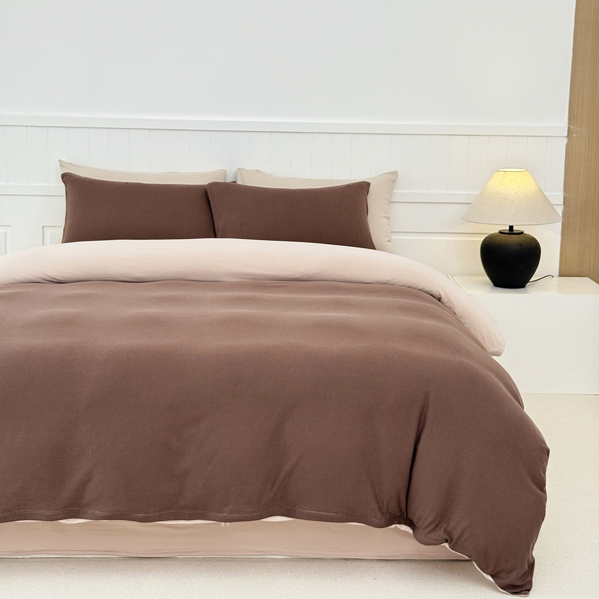 91家纺网 家纺一手货源 找家纺 锦罗绣 2026年全棉纯棉针织棉螺旋纱单被套定制任意尺寸 针织棉-深咖白