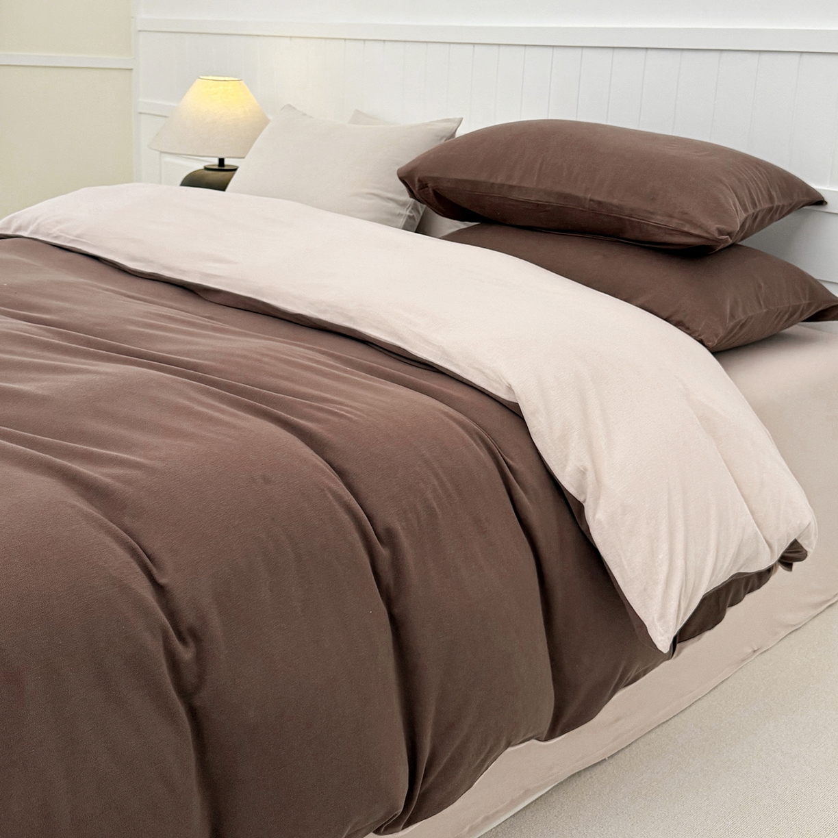 91家纺网 家纺一手货源 找家纺 锦罗绣 2026年全棉纯棉针织棉螺旋纱单被套定制任意尺寸 针织棉-深咖白