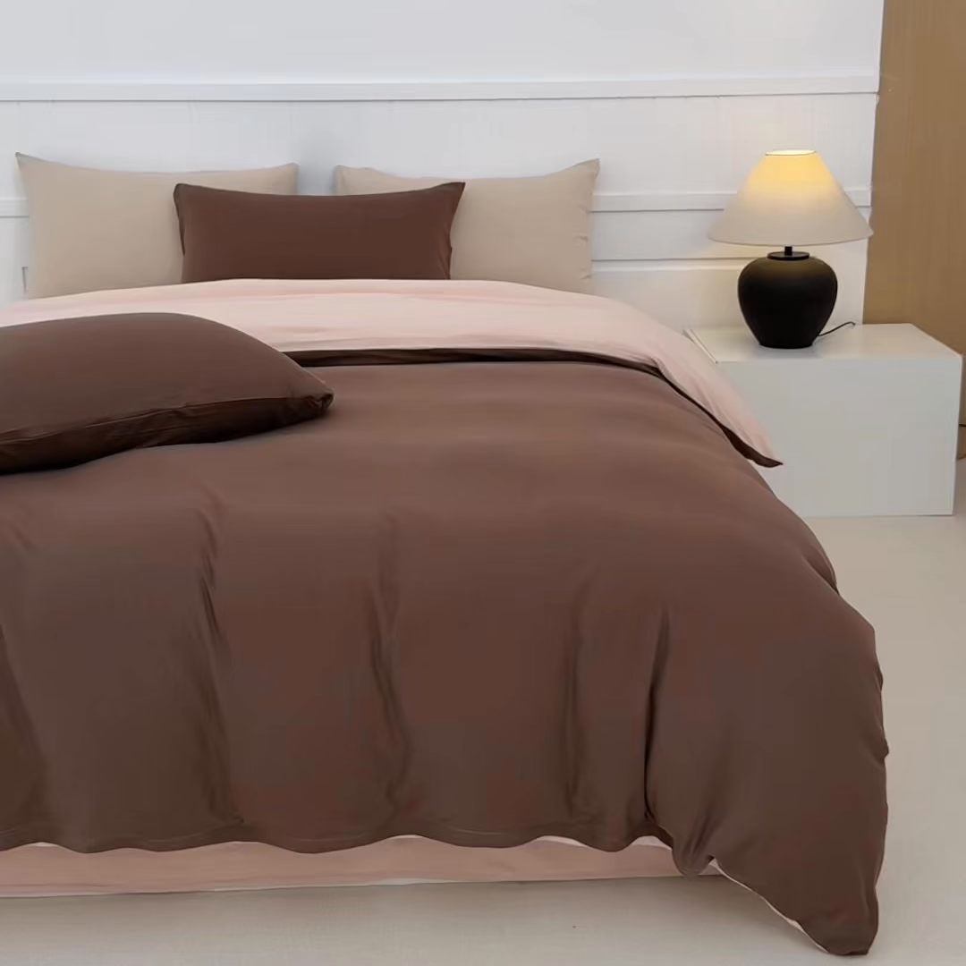 91家纺网 家纺一手货源 找家纺 锦罗绣 2026年全棉纯棉针织棉螺旋纱单被套定制任意尺寸 针织棉-深咖白