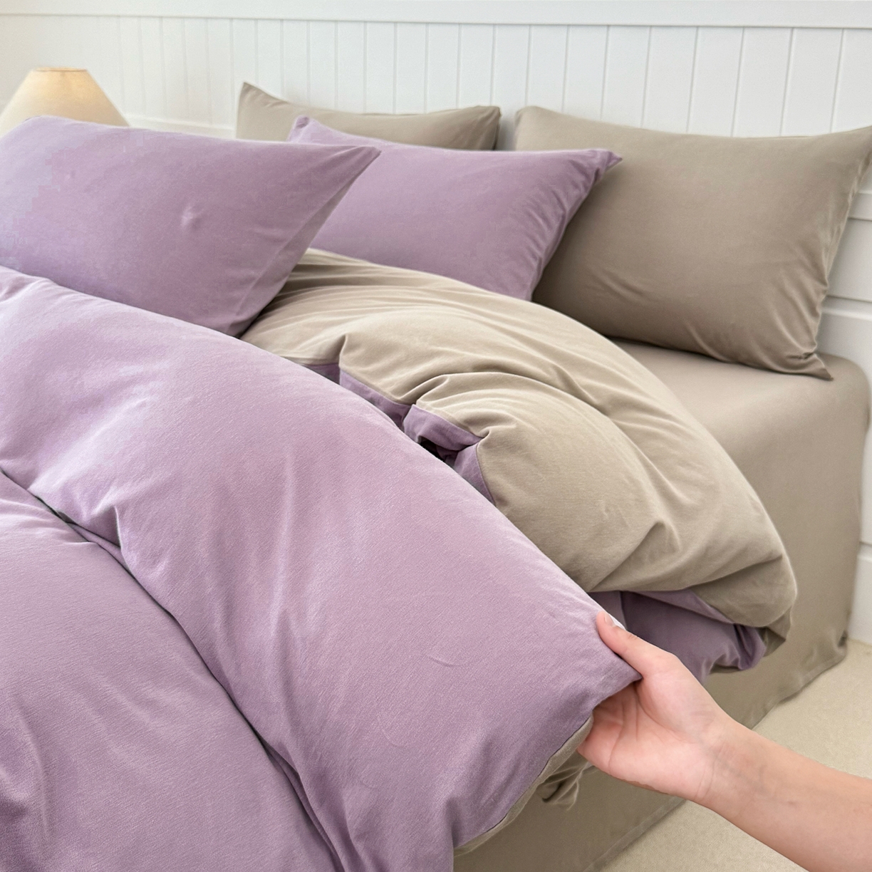 91家纺网 家纺一手货源 找家纺 锦罗绣 2026年全棉纯棉针织棉螺旋纱单被套定制任意尺寸 针织棉-紫灰色